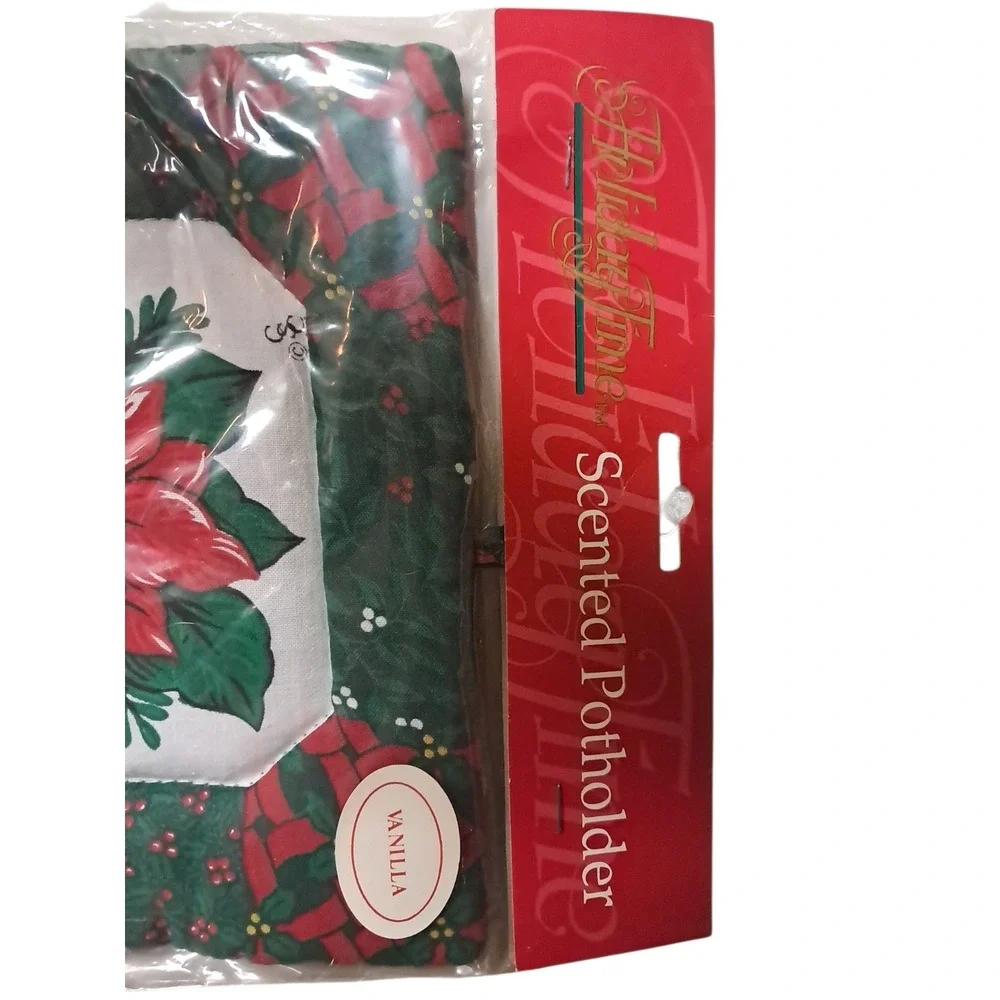 VTG Christmas Potholder Quilted Poinsettias Scented Vanilla